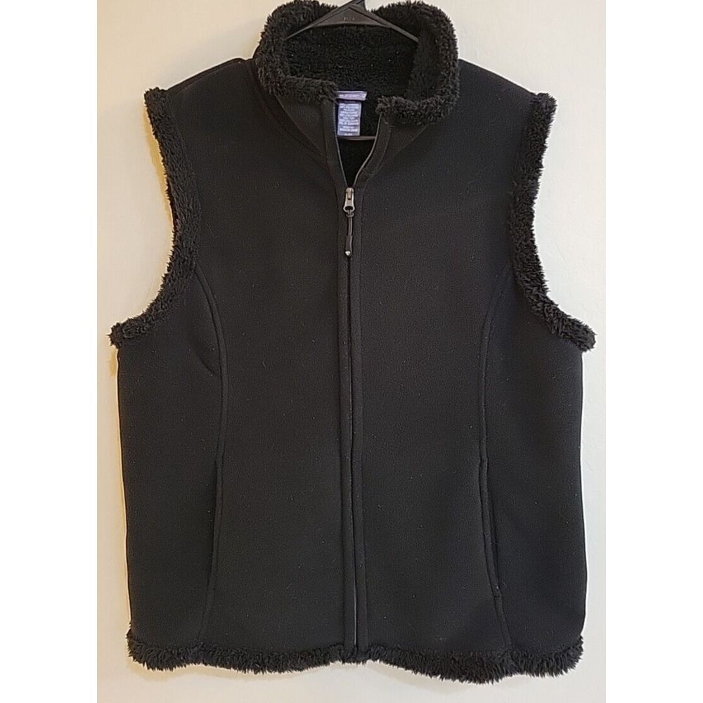 Fuda Sport Womens Faux Fur black Full Zip vest Size XL Extra Large‎